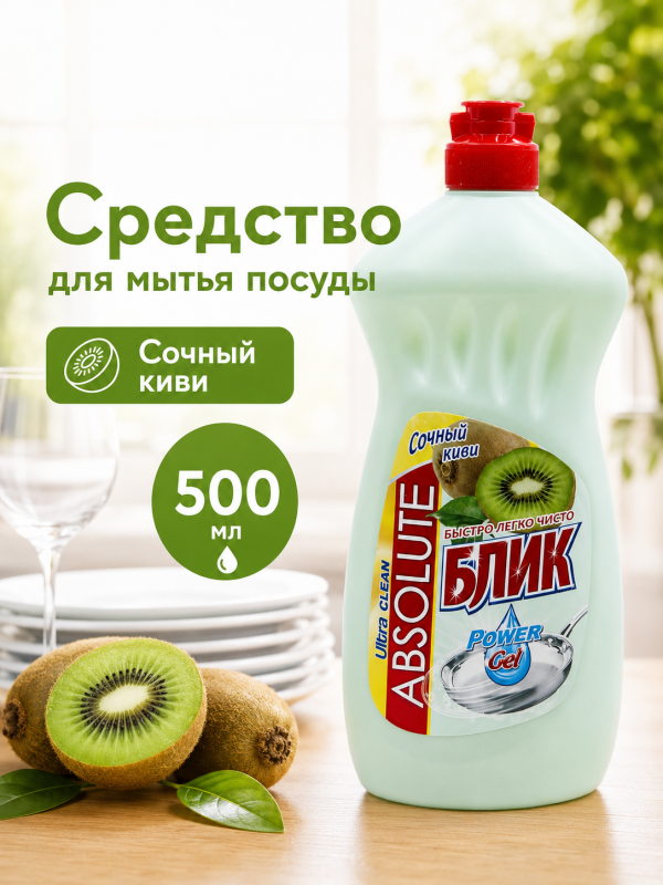 Средство для мытья посуды Absolute БЛИК "Сочный киви", 500 мл.