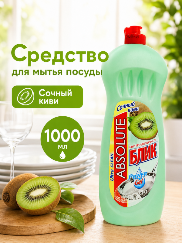 Жидкое моющее средство для посуды Absolute BLIK - 1000мл.Сочный киви